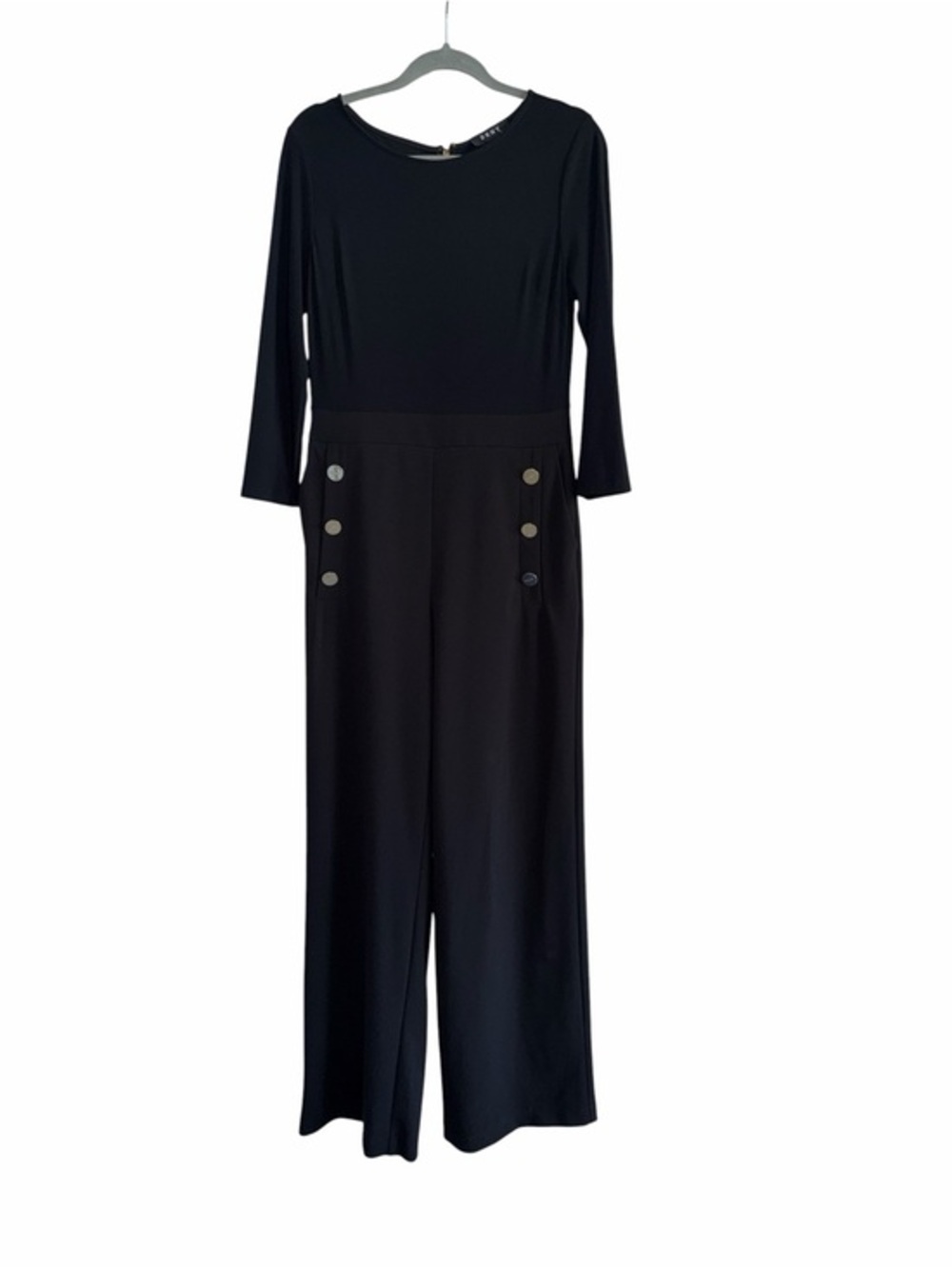 DKNY Black 3/4 Sleeve Wide-Leg Jumpsuit with Button Accents Size 6